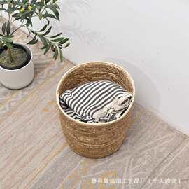 外贸北欧风藤编蒲草编织筐衣物收纳篮脏衣篮加大收纳筐园艺收纳筐