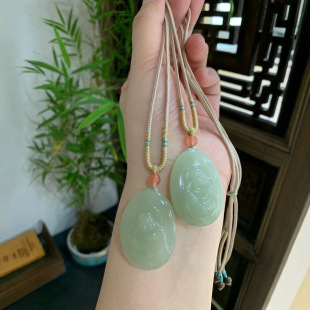 Jin Yu Tang Xinjiang A Pair of Hetian Jade Maitreya Buddha Clear Water Material Shining Run Fine and Fine Color Uniform Carved Laughing Buddha Big Ear