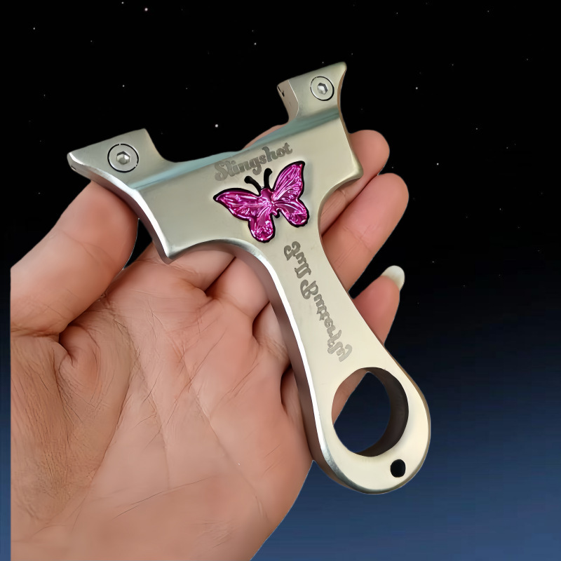 Butterfly Stainless Steel Slingshot Quick Press No-Tie Clip Flat Leather Wide Leather Colorful Butterfly Outdoor Practical Competition Foreign Trade Rack