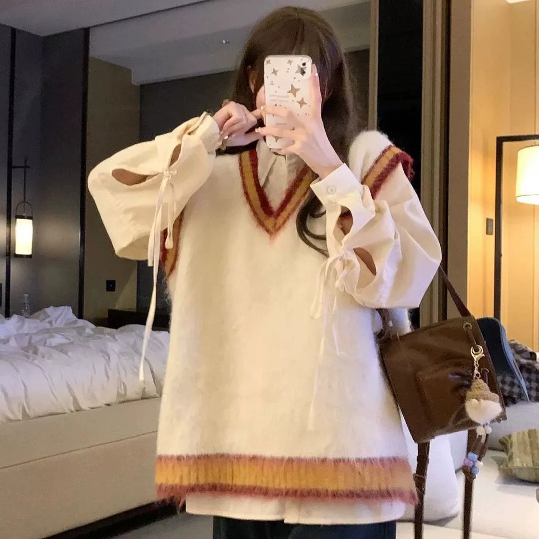 Трансграничный 2024 вязаный свитер женский сладкий мягкий клейкий цвет волосатый свитер свитер жилет свитер женский