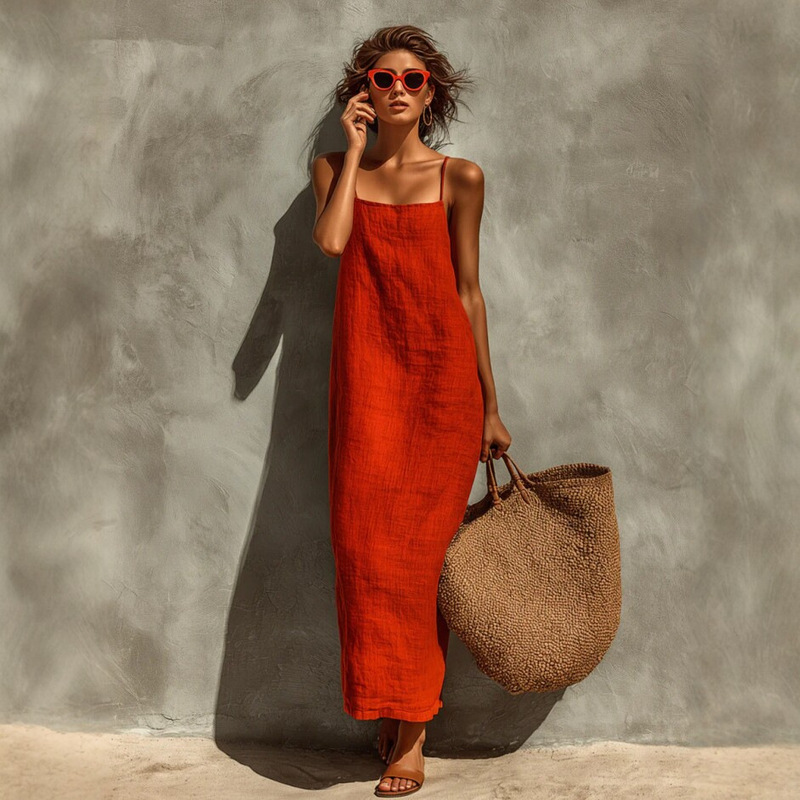 2026 Cross-Border Amazon Independent Site Adjustable Shoulder Strap Square Neckline Bohemian Resort Style Dress 2026 Cross-Border Amazon Independent Site Adjustable Shoulder Strap Square Neckline Bohemian Resort Style Dress