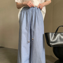 FONE简禾 抽绳条纹松紧阔腿裤女2025夏季慵懒休闲直筒长裤子29510