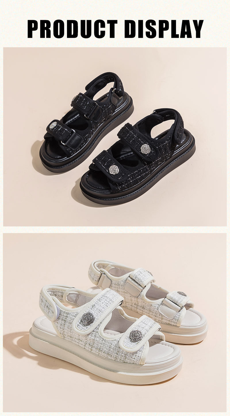 Women's Thick Soled Velcro Sandals Summer Fashion Casual Shoes Style Roman Sandals White Black Khaki_vogvips.com