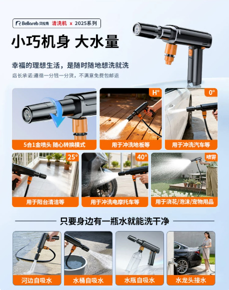 Wireless car washer for home use, powerful high-pressure water gun cleaning tool, high-power lithium battery, 2026 new model