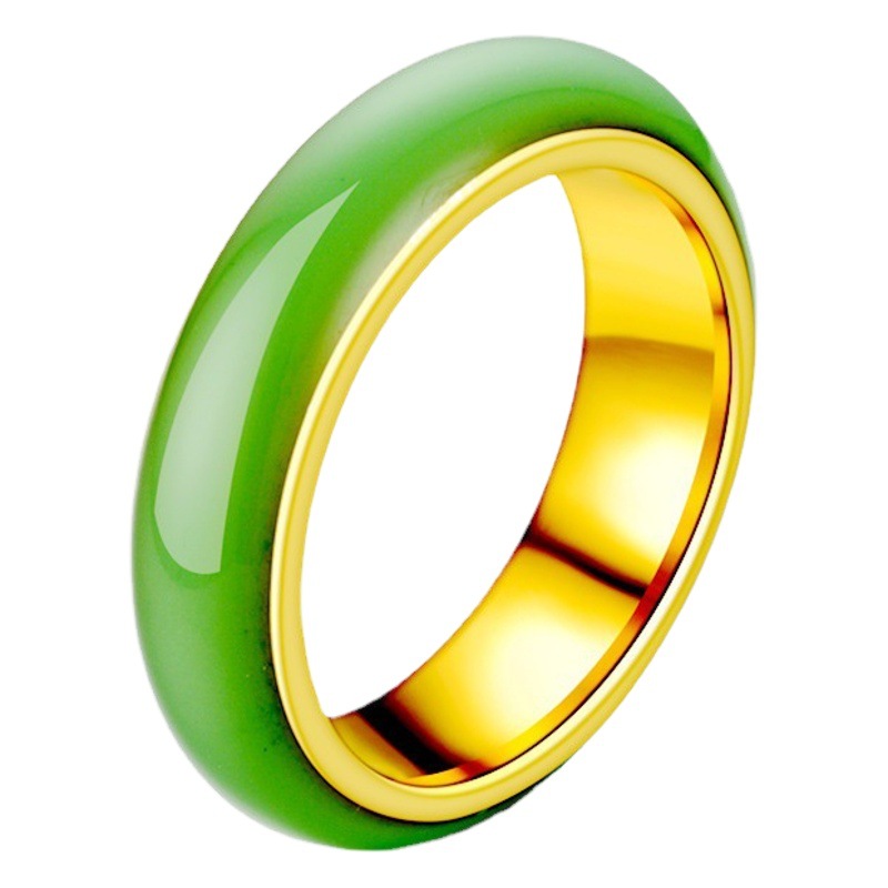 Anillo de gota de aceite de acero de titanio de calcedonia de imitación de diseño de moda, anillo de pareja popular de alta gama para mujer, joyería transfronteriza europea y americana al por mayor