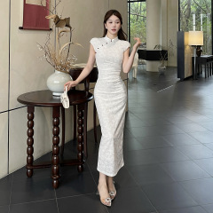 イリヤ新しい中国風のテクスチャードドレス女性の夏の中国風スリムフィットドレス XS25151GNG