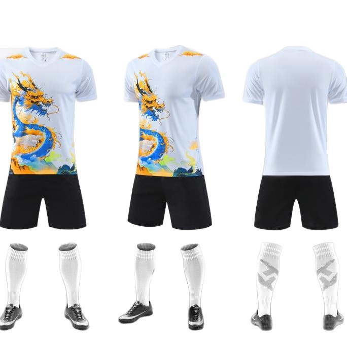 Nuevo traje de fútbol, traje de entrenamiento de patrón de dragón, traje de deporte de manga corta, traje de impresión de competición, traje de equipo de competición de barco dragón