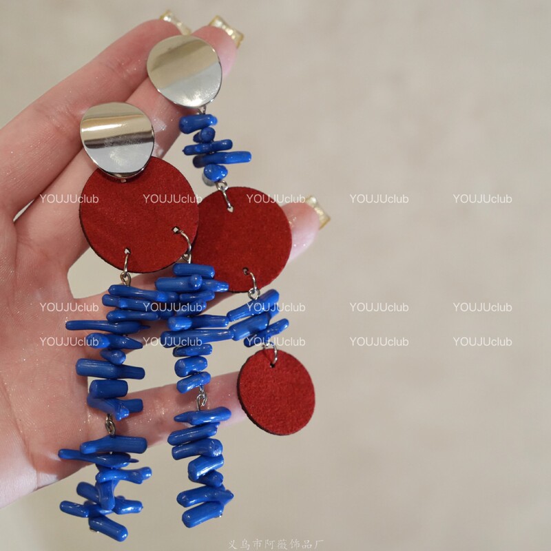 度假风圆形流苏吊坠耳环时尚多巴胺小众耳钉百搭高级感个性耳饰女|undefined