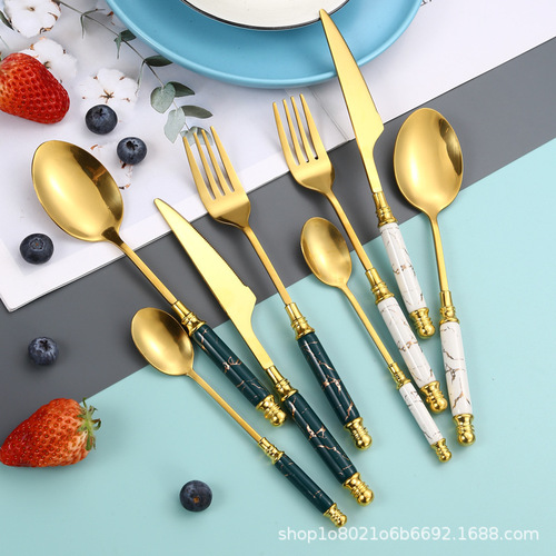 Nordic stainless steel ceramic handle knife, fork and spoon marble spoon Western steak knife, fork and spoon gift box set of four