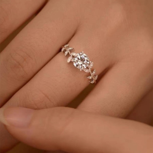 Rose gold-plated female flower small fresh full zircon inlaid light luxury fashion light luxury forest style ring