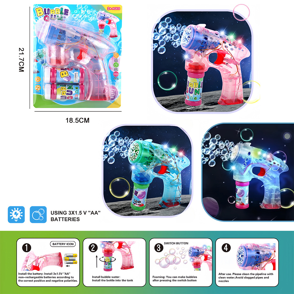 Máquina de burbujas transfronteriza de 10 hoyos, pistola de burbujas automática eléctrica de mano, luz, música, puesto de parque de juguetes para niños