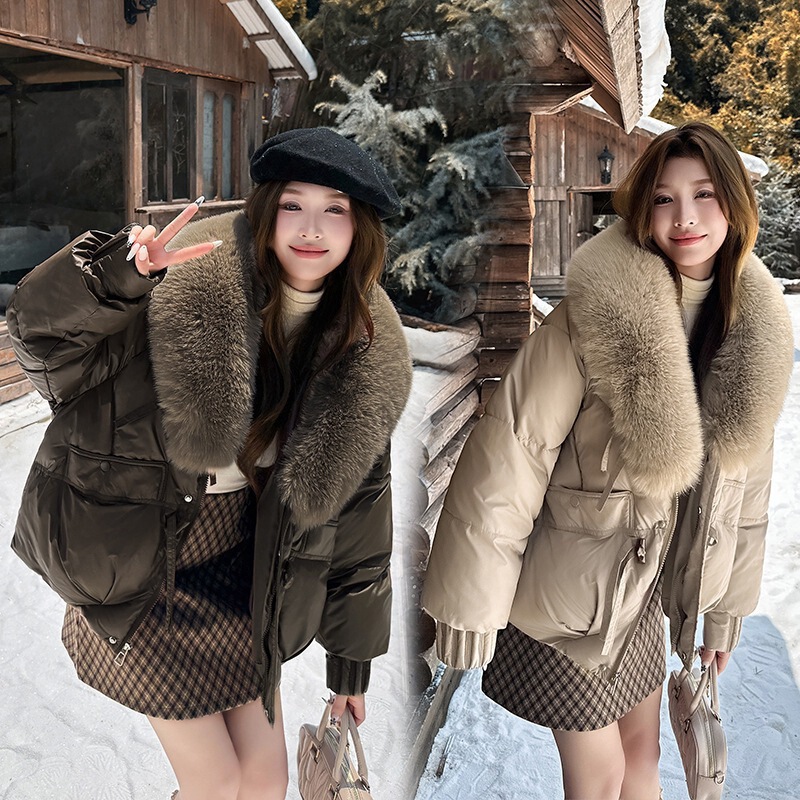 欧美棉服2025冬女羽绒棉服潮流街头大毛领短款连帽棉衣外套现货批|undefined