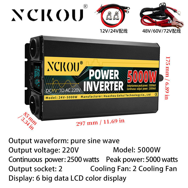 Fabricante suministro directo de alta potencia 48v60v inversor de onda sinusoidal pura 12v24v 220v inversor montado en automóviles