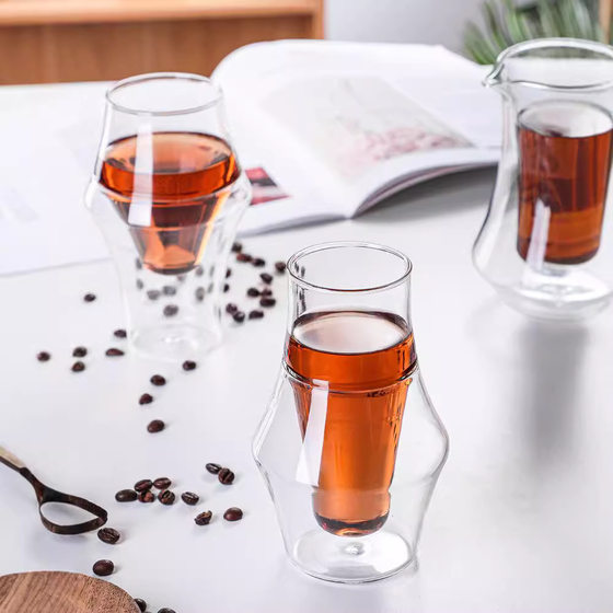 Factory supply new double-layer stand-alone coffee cup sharing pot set borosilicate heat-resistant glass cup coffee cup
