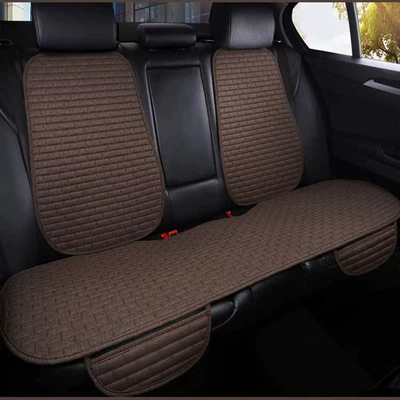 one-piece backrest three-piece seat cushion, Seat cushion, seat cover - long-grid-hemp-coffee-brown-conjoined-back-row