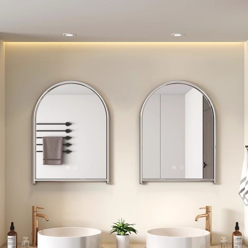 French-Style Retro Arch-Shaped Bathroom Mirror, Simple Wall-Mounted Nordic-Style Bathroom Wall-Mounted Stainless Steel Vanity Mirror French-Style Retro Arch-Shaped Bathroom Mirror, Simple Wall-Mounted Nordic-Style Bathroom Wall-Mounted Stainless Steel Vanity Mirror