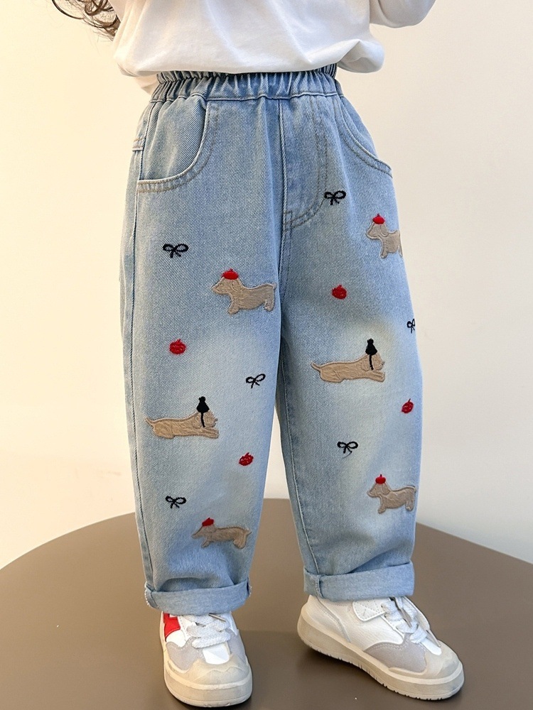 Pantalones vaqueros para niñas Primavera/Otoño 2025 Novedad Pantalones rectos holgados para niñas pequeñas Pantalones largos para niños Pantalones informales para niñas pequeñas