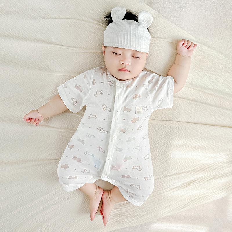 Ropa de bebé de una pieza, ropa de verano para recién nacidos, pijamas de manga corta para hombres y mujeres, mampara delgada con aire acondicionado, ropa de verano para bebés