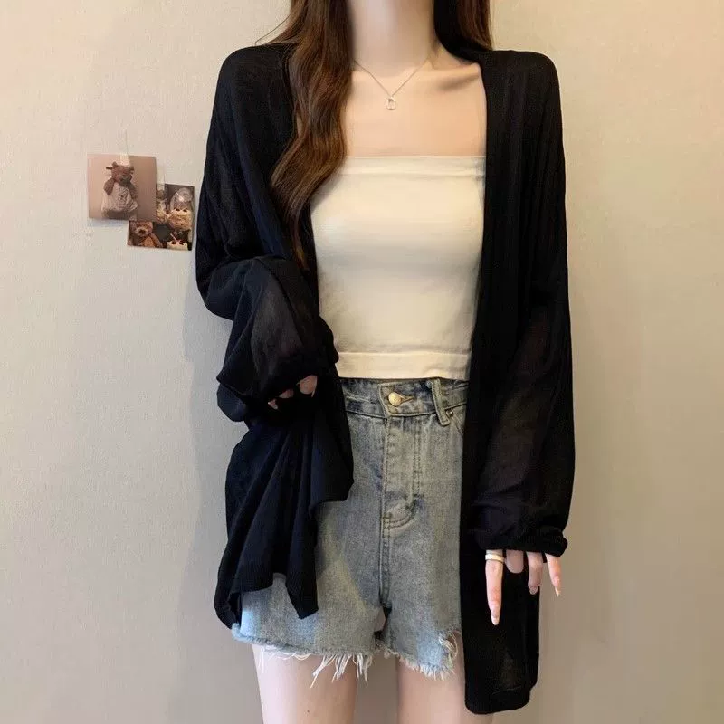 Лёгкий летний вязаный кардиган, plus-size (L–4XL), длинный рукав, защита от солнца