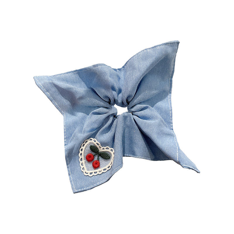 Pañuelo cuadrado bordado azul, lazo para el cabello de intestino grueso, banda de goma de gas occidental de alto valor para las mujeres, cuerda para el cabello, cuerda para la cabeza, accesorios para el cabello para niñas y niños