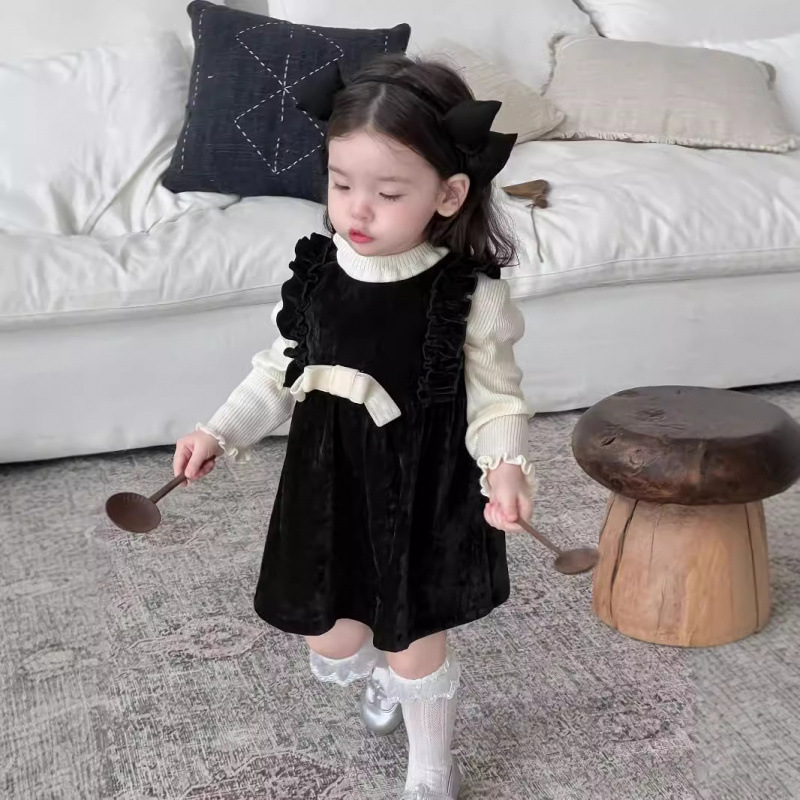 Princess Style Autumn Galakoko Autumn Bow-Knot Cute Vest Dress Long-Sleeved Knit Bottoming Shirt