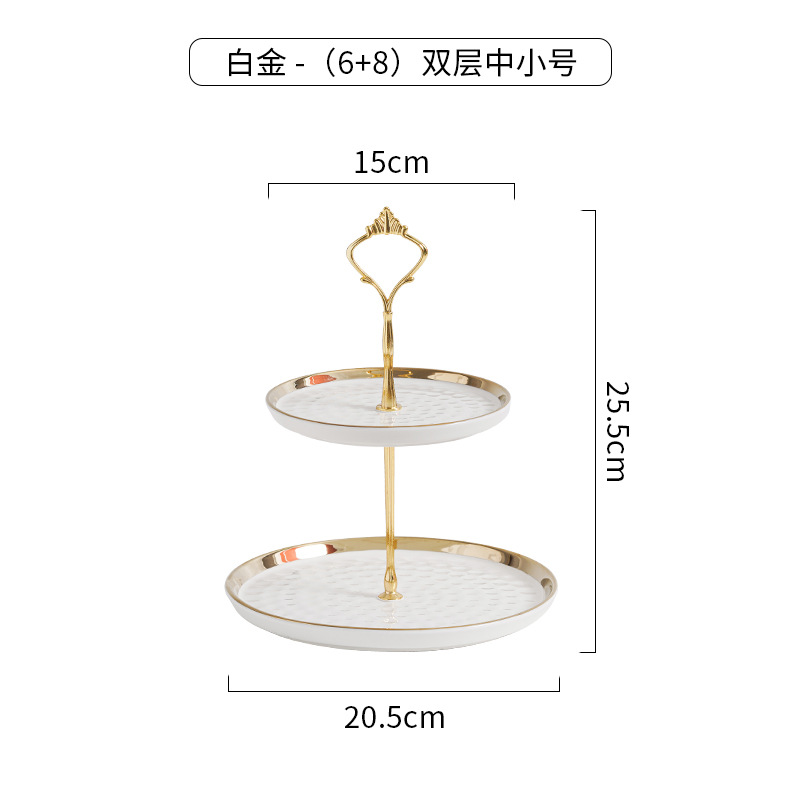 Nordic Luz de lujo cerámica de tres capas plato de fruta soporte de exhibición de la torta creativa sala de estar en el hogar de doble capa postre bandeja de dulces