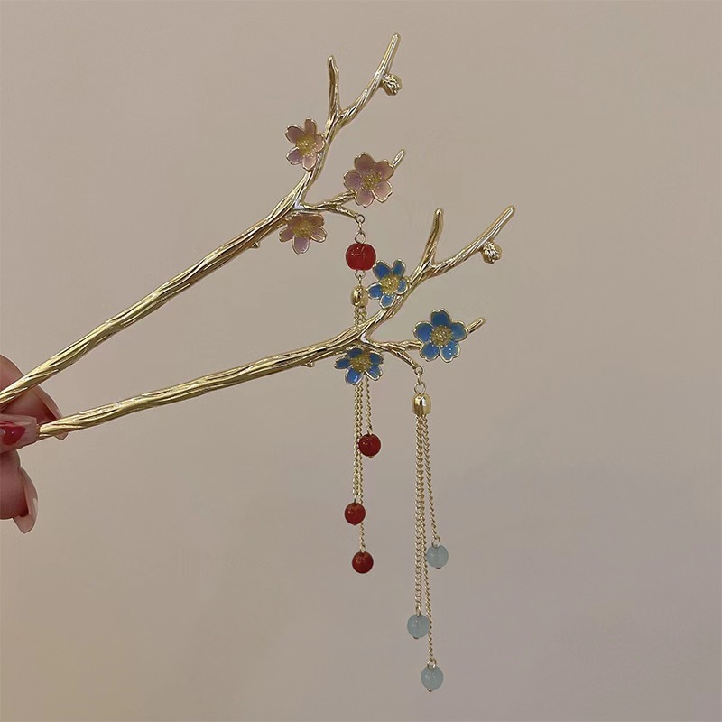 Chinese style Metal Plum blossom branch Hairpin senior Hairpin Antiquity Flower Hairpin Simplicity modern Flaxen Hair Headdress