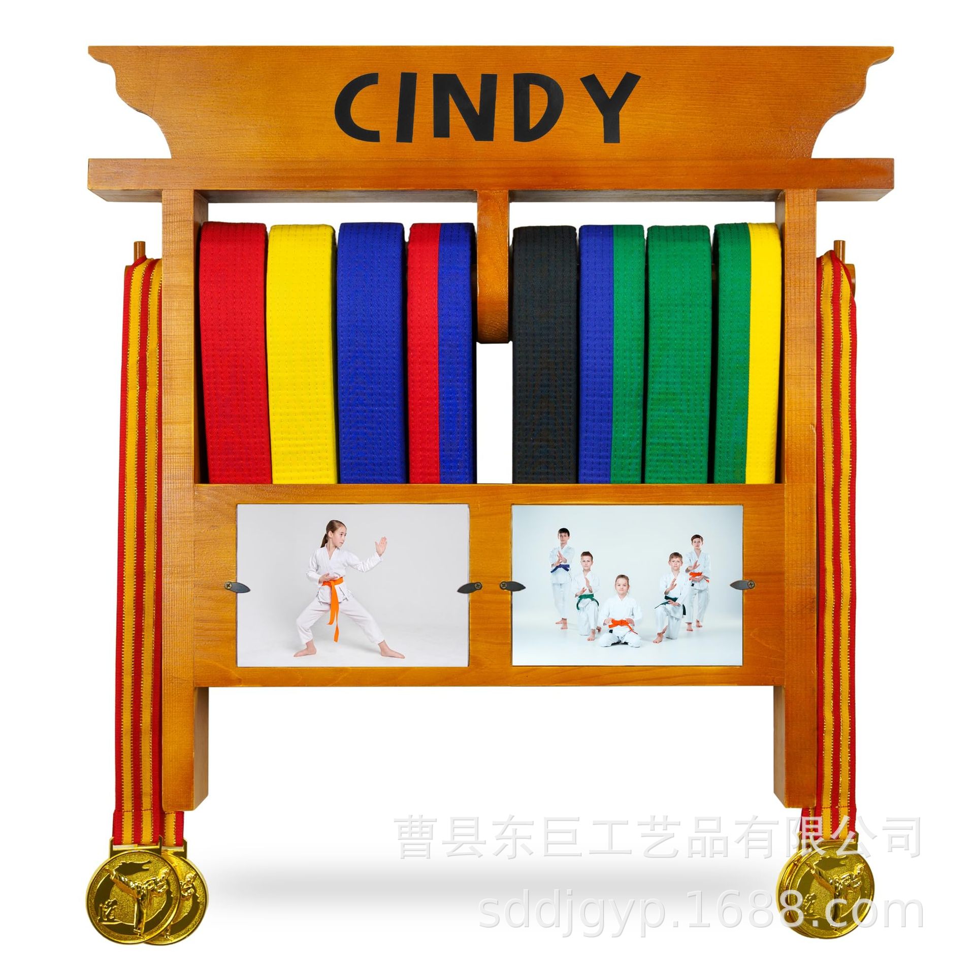 Wooden martial arts belt display rack wall-mounted belt storage rack taekwondo jiu jitsu medal bracket belt rack