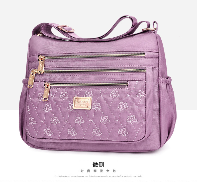 New women's crossbody bag, nylon embroidered shoulder bag, large-capacity multi-layer simple middle-aged mom bag undefined