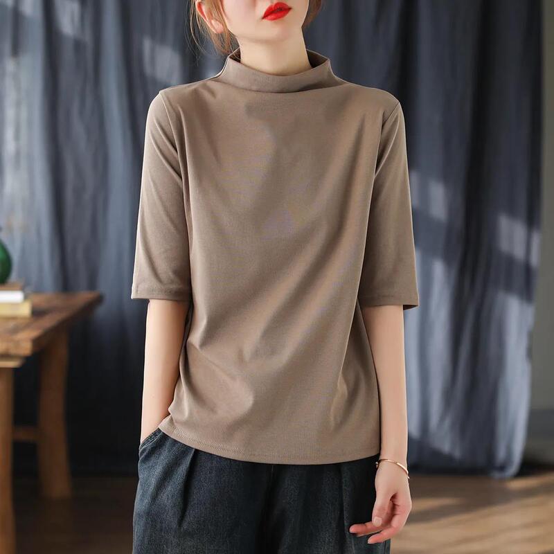 Half Turtleneck Mid-Sleeve T-Shirt for Women Spring & Fall New Slim Fashion Versatile Bottoming Shirt Slim Casual Mid-Collar Top