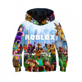 虾皮跨境欧美新款男童卫衣 3D数码打印Roblox传说之下印花连帽衫