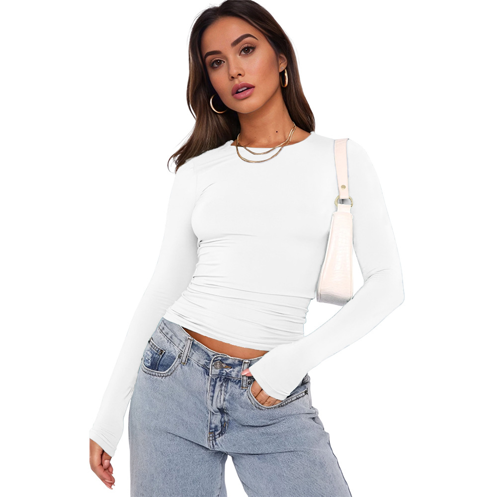 Nuevos populares europeos y estadounidenses camisetas de manga larga, camisetas de base de primavera y otoño, camisetas de yoga delgadas y cómodas