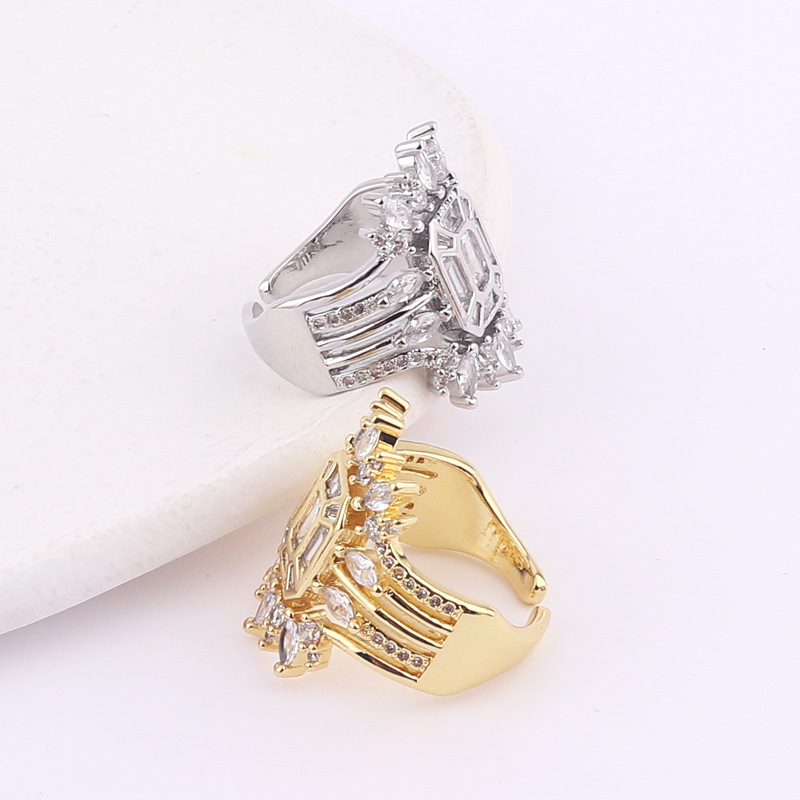 Luxurious Geometric Copper Open Ring Inlay Zircon Copper Rings