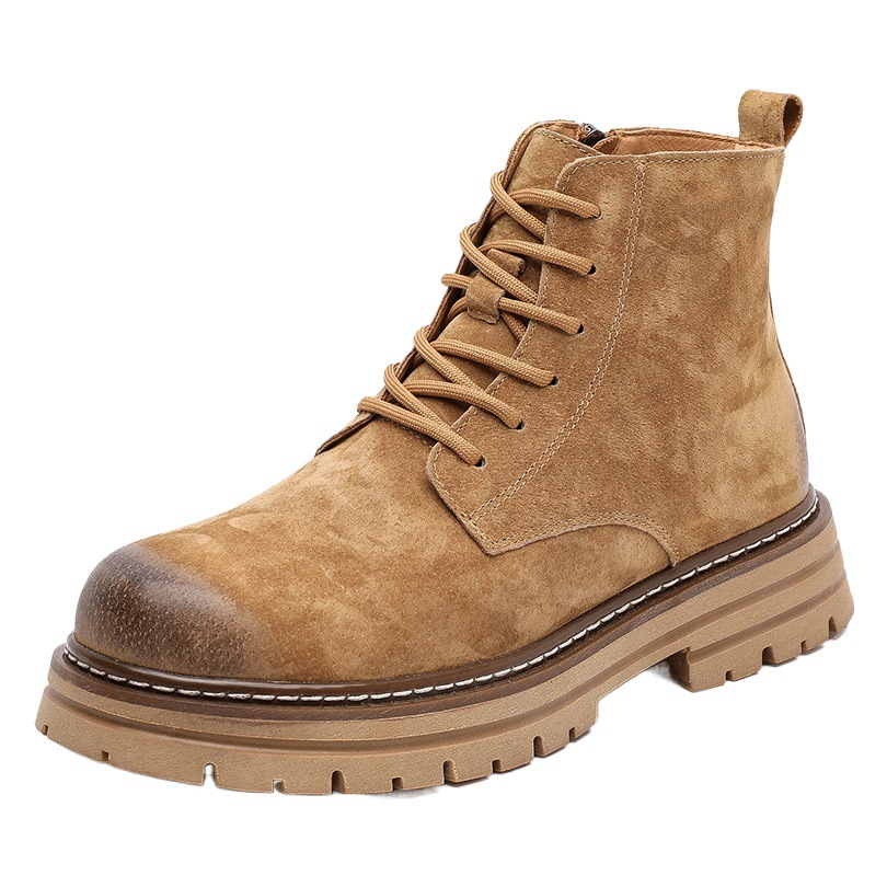 Martin Boots Men's Ankle Boots Autumn Side Zip Boots Genuine Leather Rhubarb Boots Platform Tooling Shoes Outdoor Casual Desert Boots