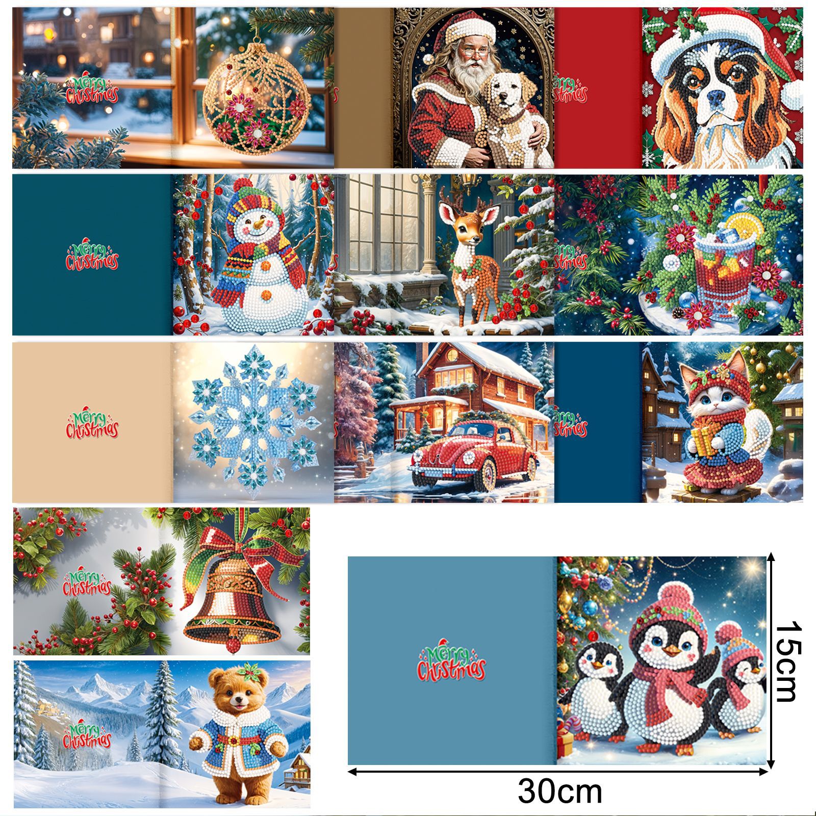 Productos periféricos para pintura de diamantes transfronterizos, tarjetas de felicitación DIY hechas a mano, pegatinas de diamantes navideñas, manualidades exclusivas con diamantes de imitación con temática de dibujos animados, disponibles para venta al por mayor.