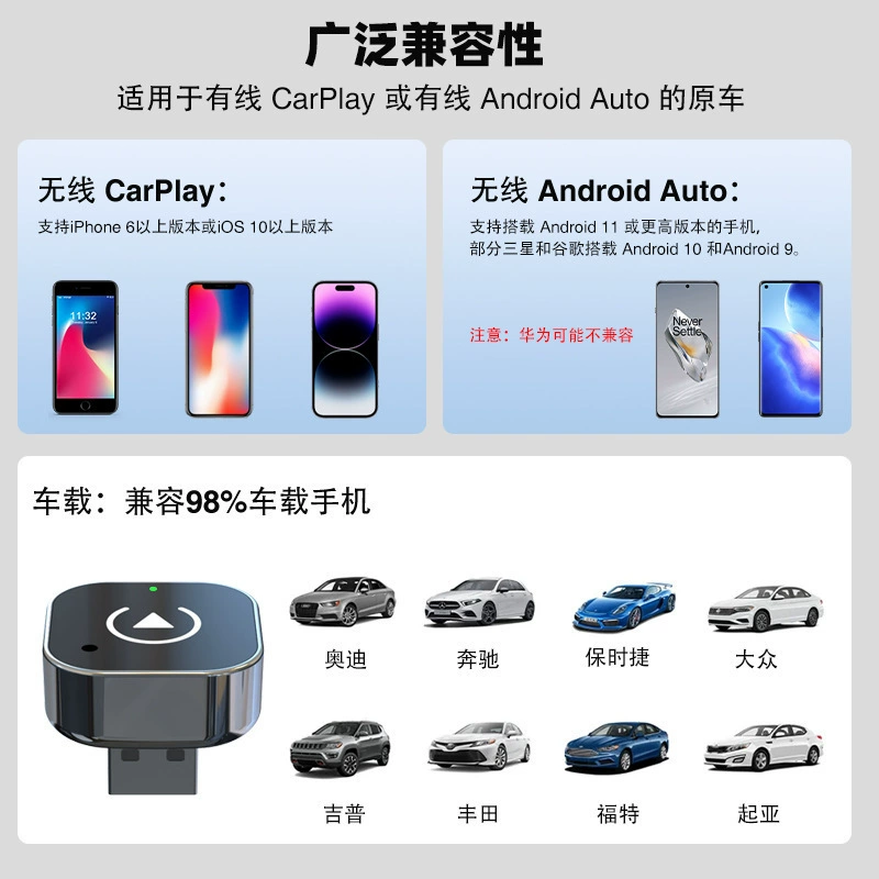 Металлический матовый CarPlay-бокс, конвертер CarPlay + Android Auto (2 в 1)