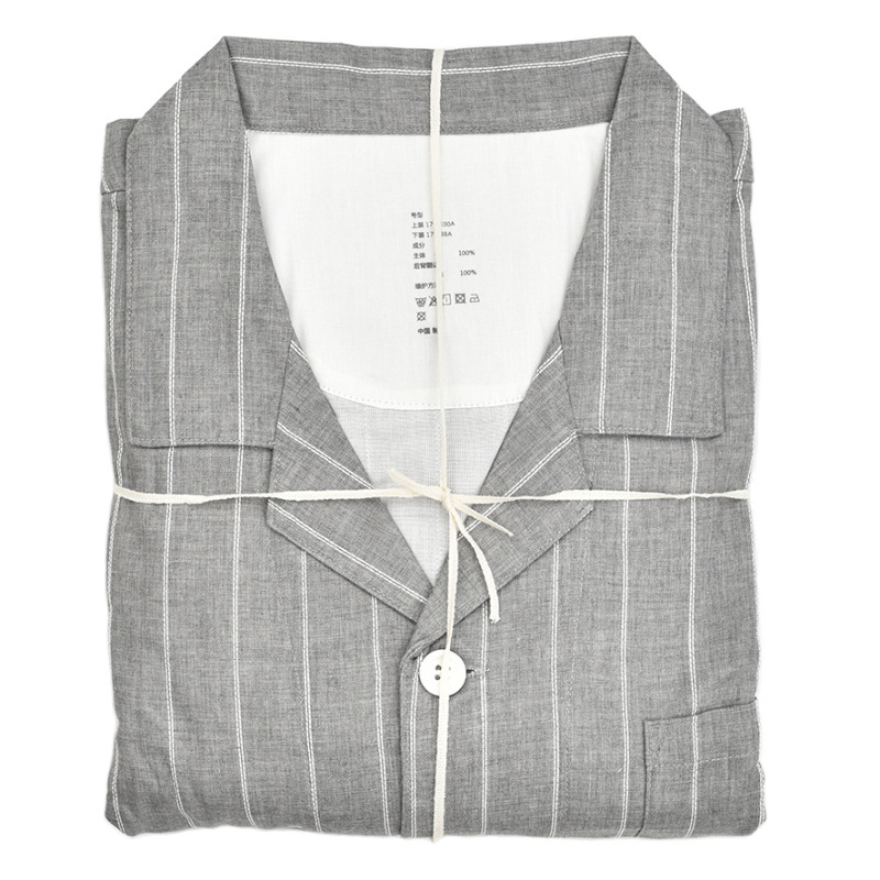 DL858 혼합 회색 줄무늬 _ 남성용 더블 레이어 원사 긴 소매 바지 위아래 세트