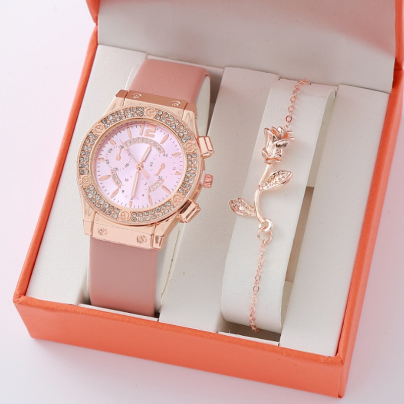 INS estilo coreano diamante incrustado moda pu Correa Reloj simple pulsera de reloj de dos piezas al por mayor reloj de moda de mujer