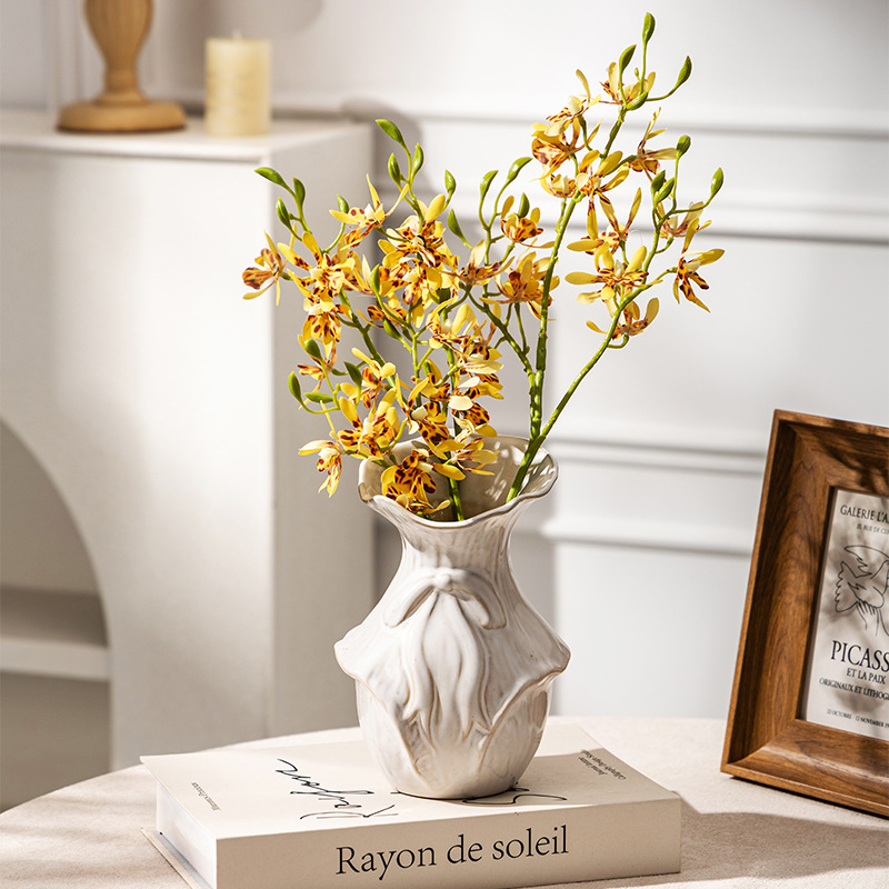 Vase à roses de style européen, blanc, en céramique simple, pour salon ou table à manger, fleurs séchées et fraîches. Bloemen Deko Decoratie Blumenstrauß_voghion.com