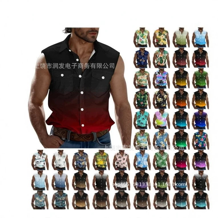 2026 Cross-Border Summer Men's Sleeveless Shirt American Retro Gradient Print Available in Multiple Colors Loose and Versatile Top 2026 Cross-Border Summer Men's Sleeveless Shirt American Retro Gradient Print Available in Multiple Colors Loose and Versatile Top