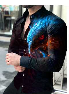 Comercio exterior 2023 primavera nuevos hombres gradiente de impresión digital solapa camisa de manga larga camisa casual de los hombres