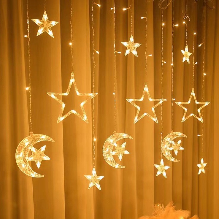 led moon holding star curtain light star moon light holiday room decoration color light outdoor waterproof ice strip light