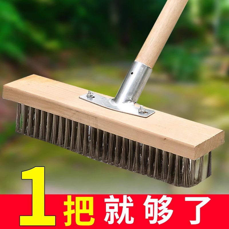 구리 도금 스테인레스 스틸 와이어 바닥 브러시 이끼 제거 철 브러시 바닥 브러시 강모 긴 손잡이 청소 브러시 바닥 브러시 브러시