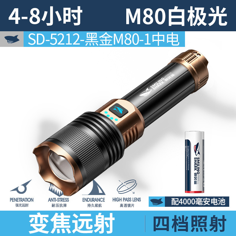伸缩变焦白激光手电户外远射强光铝合金手电筒带电显四档调节手电|undefined