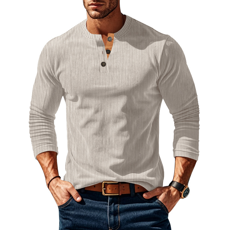 Transfronterizo Europa y América Amazon otoño nuevo hombre casual camiseta de manga larga camiseta de base botón camiseta de terciopelo para hombre