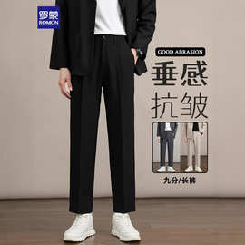 罗蒙小西裤男士秋季新款垂坠感直筒宽松休闲裤阔腿九分西装裤子男