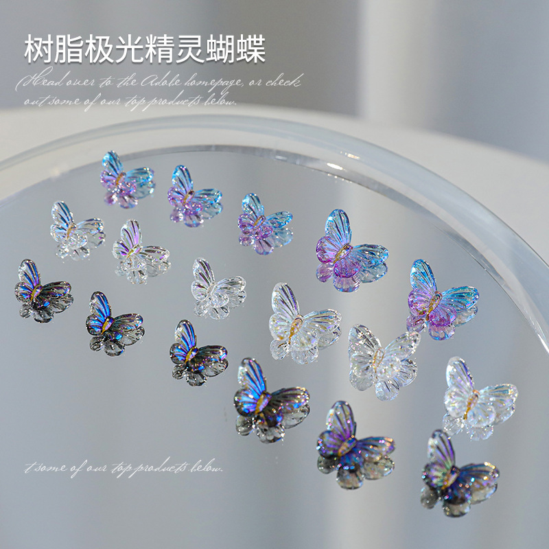 New Aurora elf butterfly nail jewelry wholesale online popular three-dimensional all-match transparent color Magic Fairy Butterfly