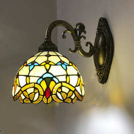 欧式蒂凡尼复古彩色创意卫浴镜前灯具卧室客厅床头单头壁灯批发