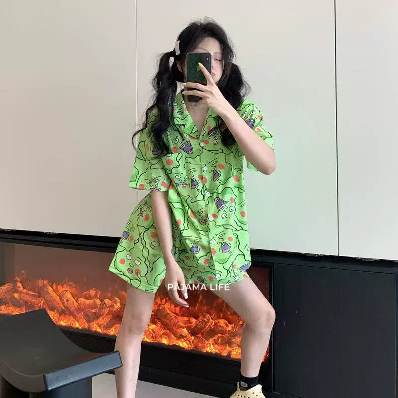 Ins милые два раза маленькие ямочки пижамы женские летние шорты с короткими рукавами