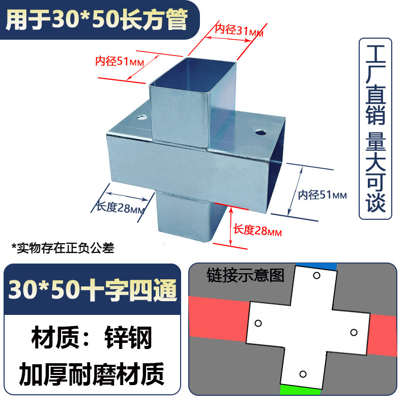 角管コネクタ、溶接不要のスナップ固定金具、直角二方三方向鉄管ガードレール、亜鉛メッキストレート|undefined